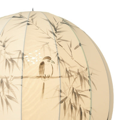 Suspension lumineuse 1 lumière en métal avec tissu rond traditionnel japonais pour salon 
