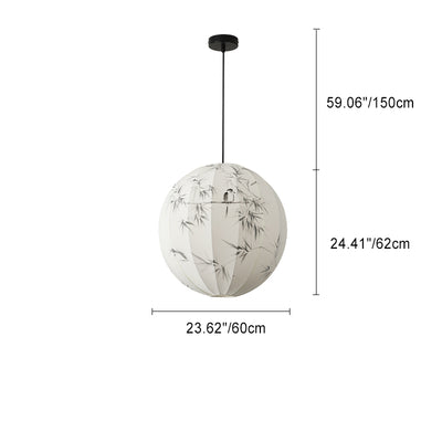 Suspension lumineuse 1 lumière en métal avec tissu rond traditionnel japonais pour salon 