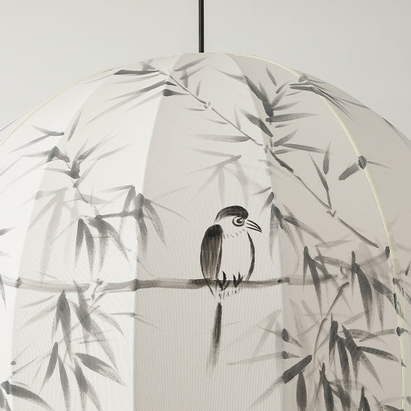 Suspension lumineuse 1 lumière en métal avec tissu rond traditionnel japonais pour salon 