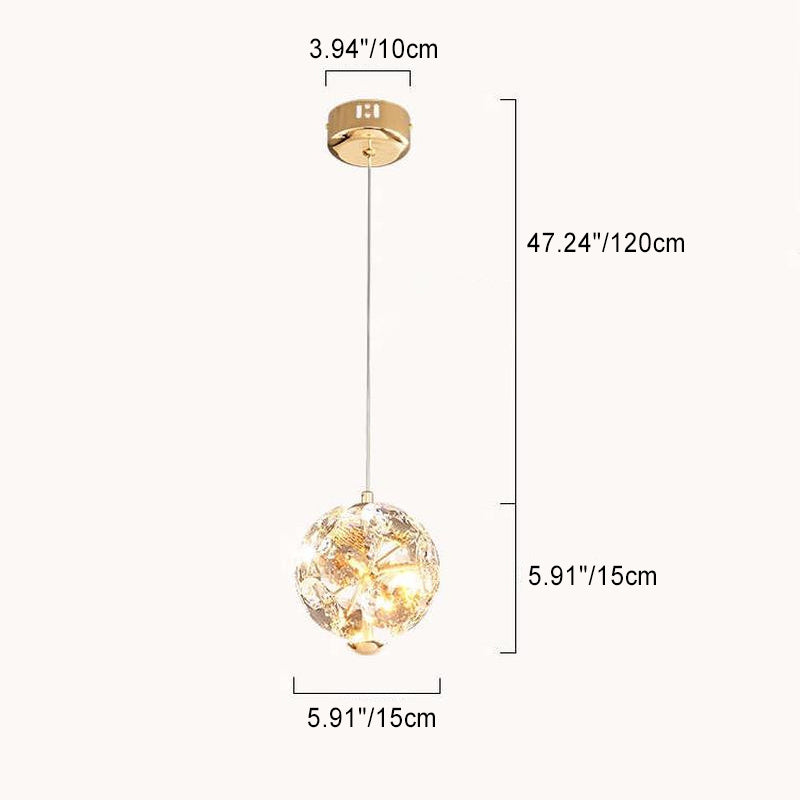 Moderne Luxus Runde Ball Metall Kristall LED Pendelleuchte für Schlafzimmer 