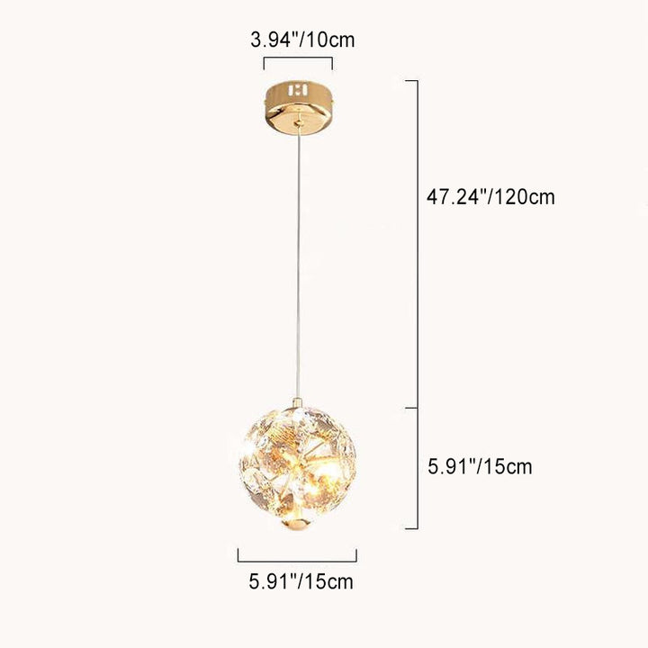 Moderne Luxus Runde Ball Metall Kristall LED Pendelleuchte für Schlafzimmer 