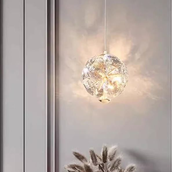 Moderne Luxus Runde Ball Metall Kristall LED Pendelleuchte für Schlafzimmer 