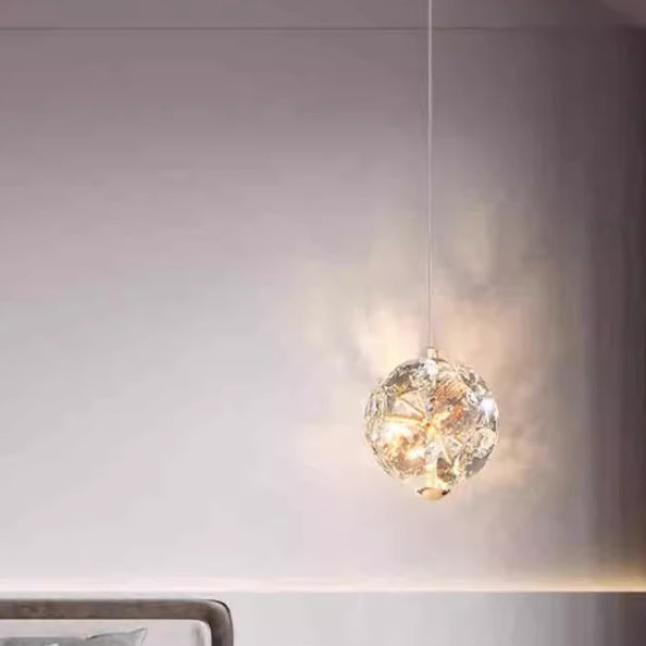 Moderne Luxus Runde Ball Metall Kristall LED Pendelleuchte für Schlafzimmer 