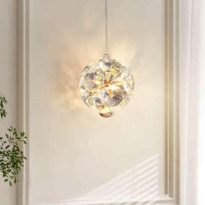 Moderne Luxus Runde Ball Metall Kristall LED Pendelleuchte für Schlafzimmer 