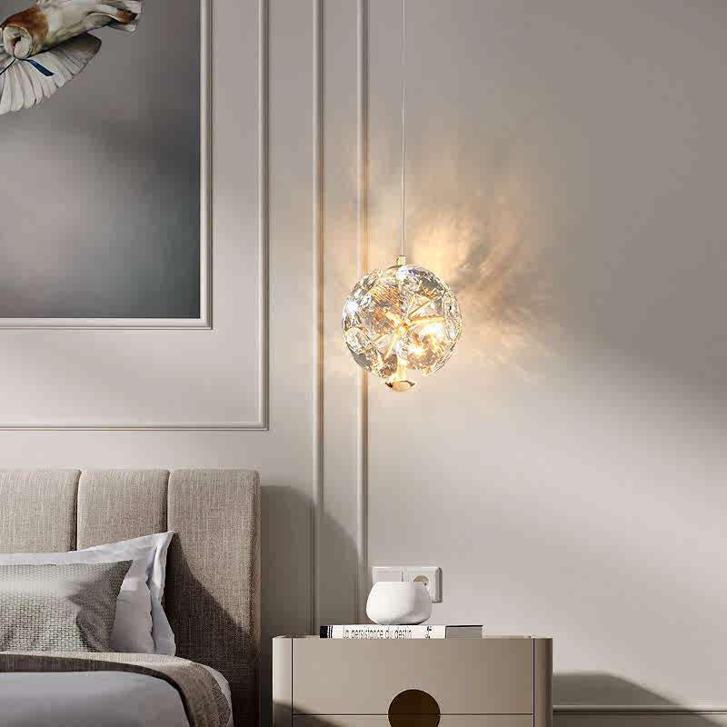 Moderne Luxus Runde Ball Metall Kristall LED Pendelleuchte für Schlafzimmer 