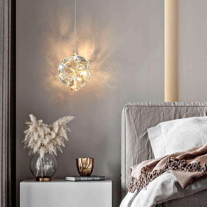 Moderne Luxus Runde Ball Metall Kristall LED Pendelleuchte für Schlafzimmer 