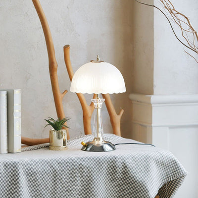 Modern Luxury Round Umbrella Metal Glass 1-Light Table Lamp For Bedroom