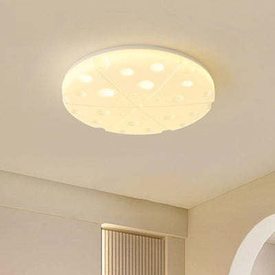Modern Art Deco Cheese Round Dome Iron Rotational Molding LED Flush Mount Ceiling Light For Bedroom