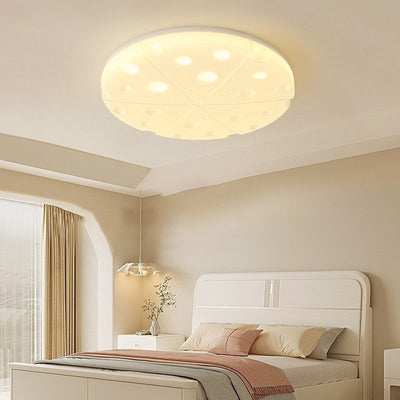 Modern Art Deco Cheese Round Dome Iron Rotational Molding LED Flush Mount Ceiling Light For Bedroom
