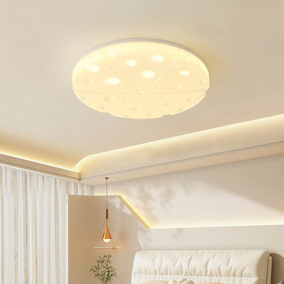 Modern Art Deco Cheese Round Dome Iron Rotational Molding LED Flush Mount Ceiling Light For Bedroom