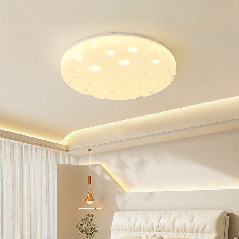 Modern Art Deco Cheese Round Dome Iron Rotational Molding LED Flush Mount Ceiling Light For Bedroom
