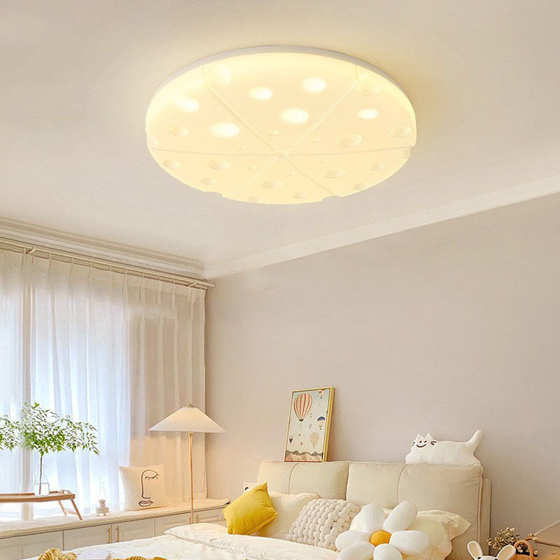 Modern Art Deco Cheese Round Dome Iron Rotational Molding LED Flush Mount Ceiling Light For Bedroom