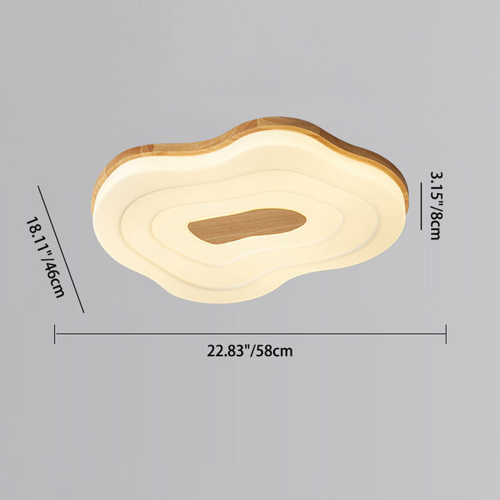 Modern Minimalist Cloud Dome Shape Rubberwood Acrylic LED Flush Mount Ceiling Light For Bedroom