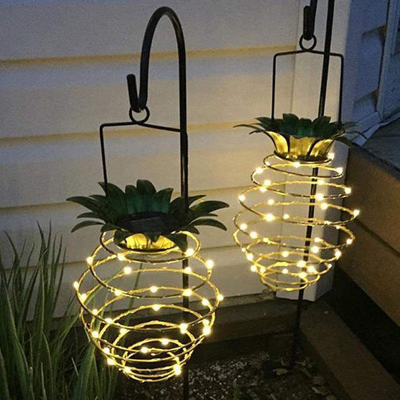مصباح LED خارجي حديث على شكل أناناس مستدير بأسلوب آرت ديكو مصنوع من النحاس والحديد للطاقة الشمسية للحديقة 