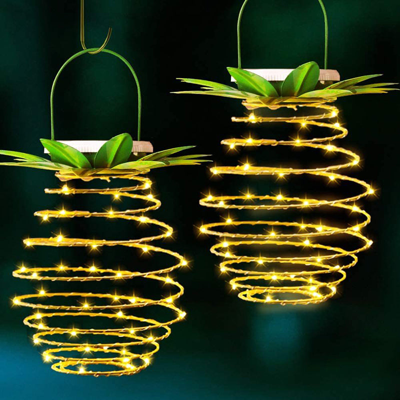 مصباح LED خارجي حديث على شكل أناناس مستدير بأسلوب آرت ديكو مصنوع من النحاس والحديد للطاقة الشمسية للحديقة 