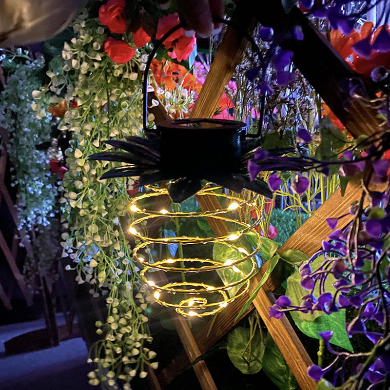 مصباح LED خارجي حديث على شكل أناناس مستدير بأسلوب آرت ديكو مصنوع من النحاس والحديد للطاقة الشمسية للحديقة 