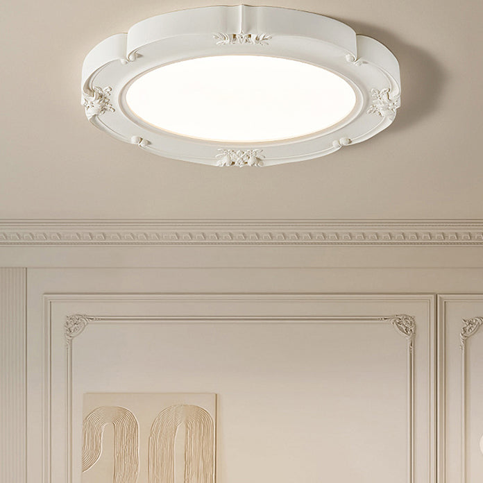 Luz de techo LED de resina acrílica moderna minimalista en forma de cúpula redonda tallada en crema para dormitorio 