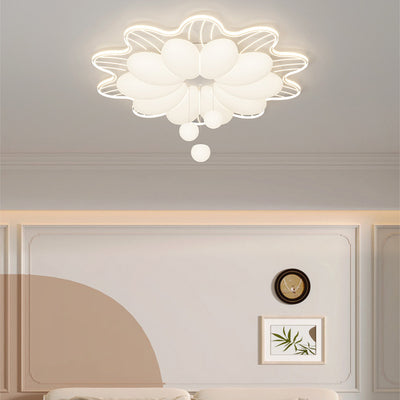 Modern Minimalist Cream Flower Round Dome Iron Rotational Molding LED Flush Mount Ceiling Light For Bedroom