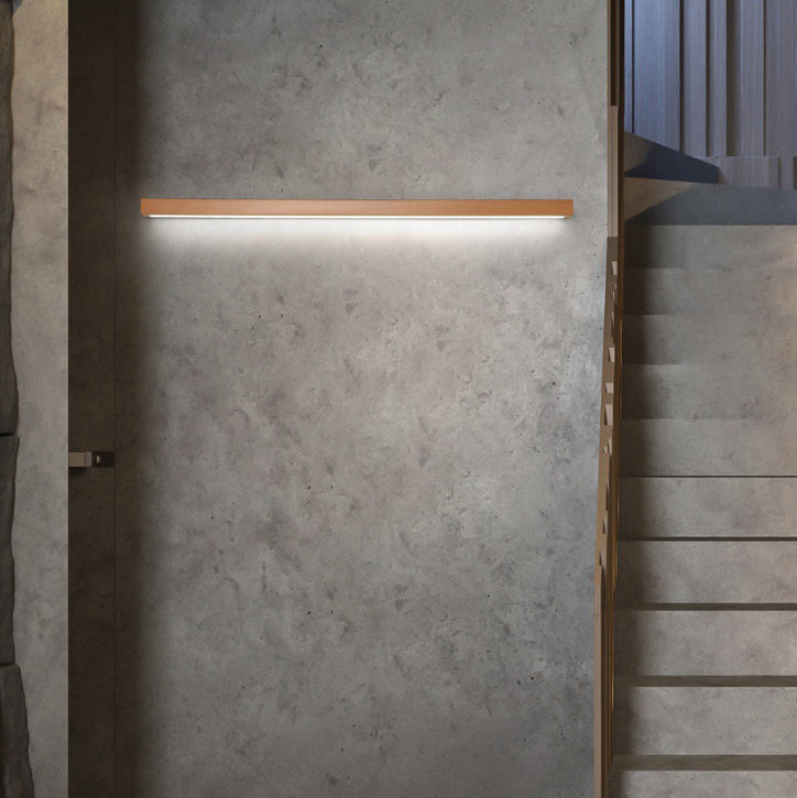 Modern Minimalist Rectangular Linear PVC Wood LED Wall Sconce Lamp For Bedroom