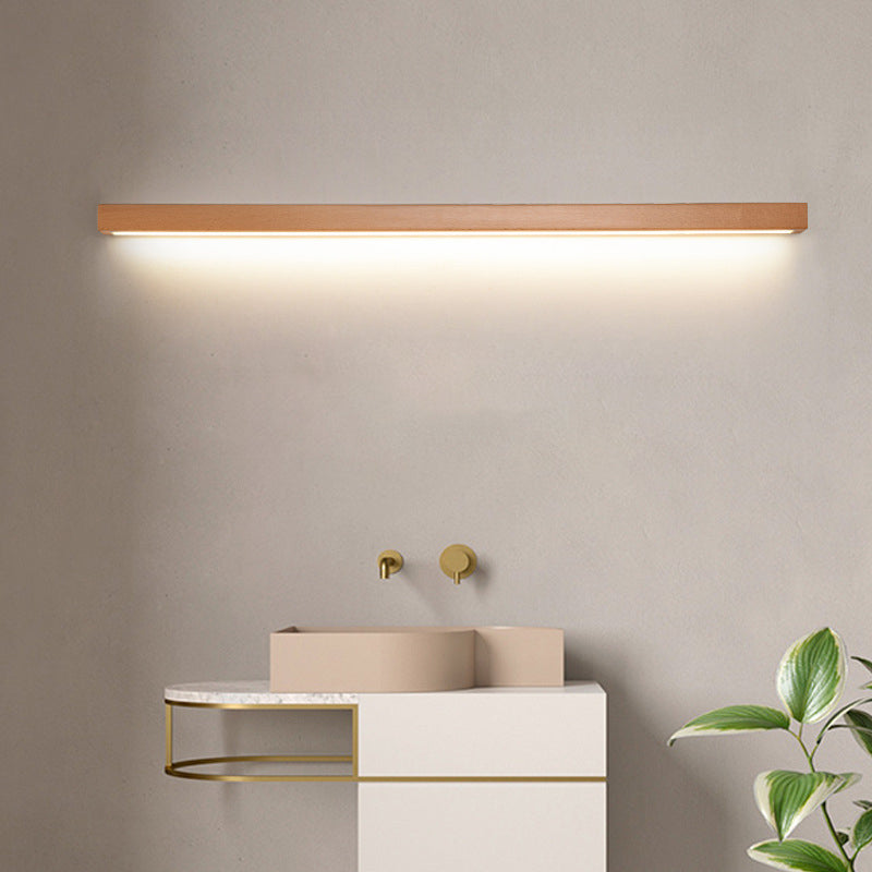 Modern Minimalist Rectangular Linear PVC Wood LED Wall Sconce Lamp For Bedroom