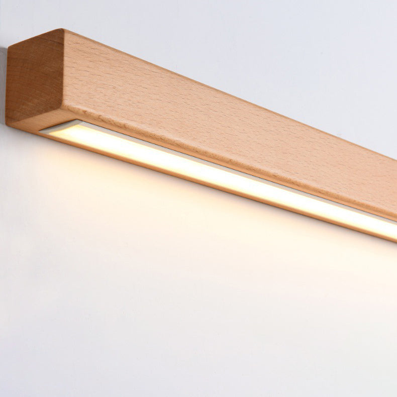 Modern Minimalist Rectangular Linear PVC Wood LED Wall Sconce Lamp For Bedroom