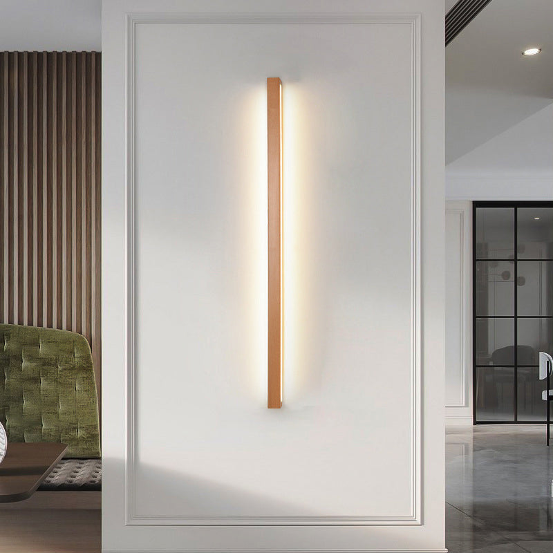 Modern Minimalist Rectangular Linear PVC Wood LED Wall Sconce Lamp For Bedroom