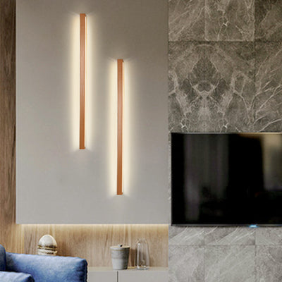 Modern Minimalist Rectangular Linear PVC Wood LED Wall Sconce Lamp For Bedroom