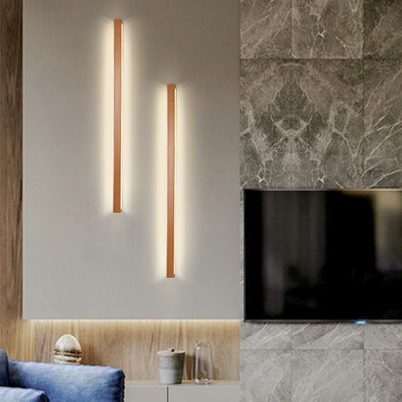 Modern Minimalist Rectangular Linear PVC Wood LED Wall Sconce Lamp For Bedroom