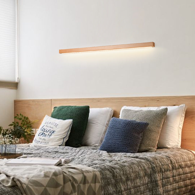 Modern Minimalist Rectangular Linear PVC Wood LED Wall Sconce Lamp For Bedroom