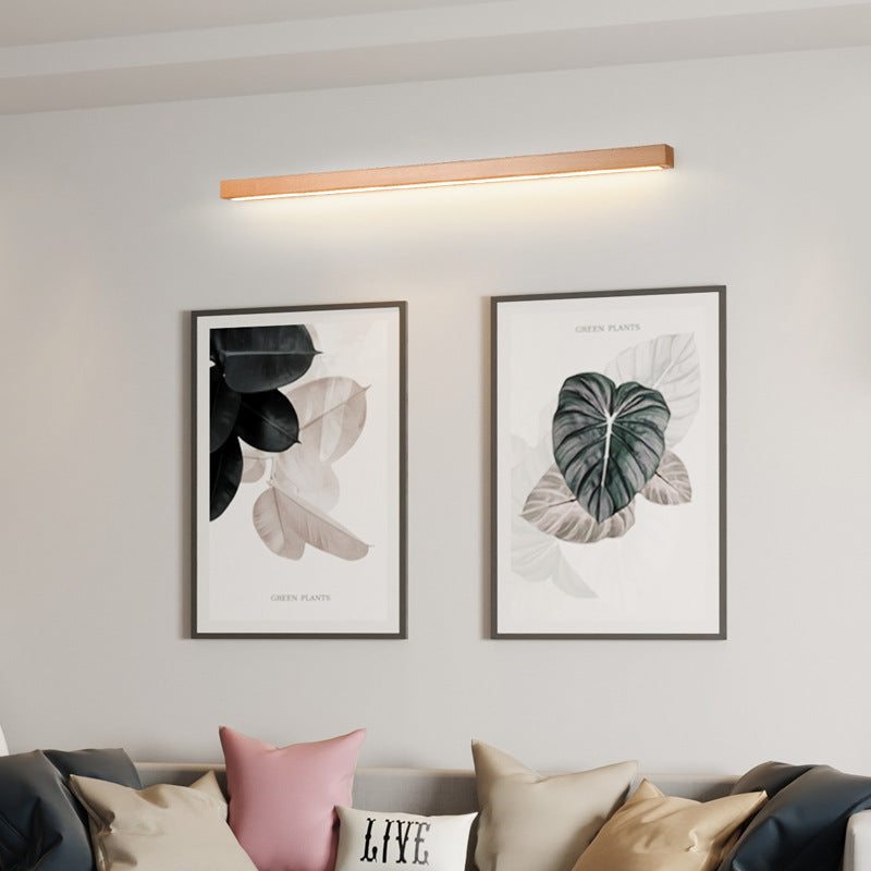 Modern Minimalist Rectangular Linear PVC Wood LED Wall Sconce Lamp For Bedroom