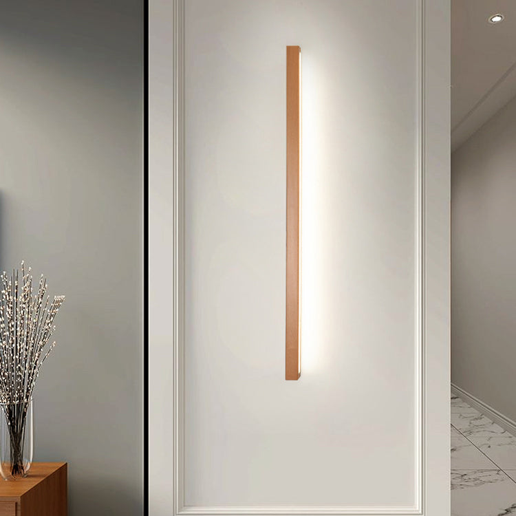 Modern Minimalist Rectangular Linear PVC Wood LED Wall Sconce Lamp For Bedroom