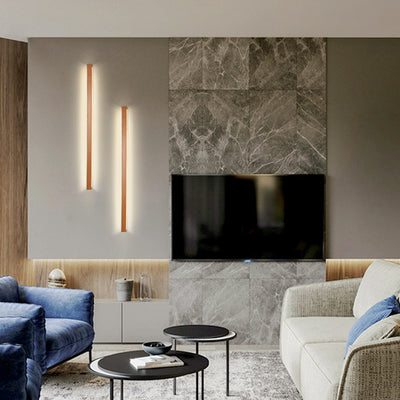 Modern Minimalist Rectangular Linear PVC Wood LED Wall Sconce Lamp For Bedroom