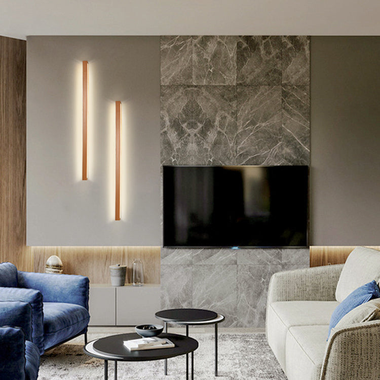 Modern Minimalist Rectangular Linear PVC Wood LED Wall Sconce Lamp For Bedroom