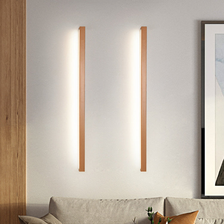 Modern Minimalist Rectangular Linear PVC Wood LED Wall Sconce Lamp For Bedroom