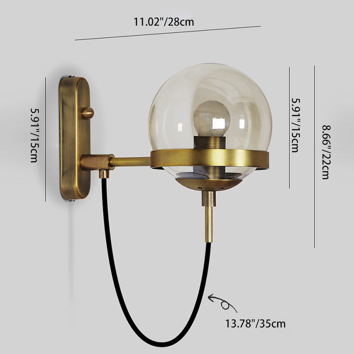 Applique Murale Moderne Minimaliste Style Industriel Rond Orbe Fer Verre 1-Lumière Pour Chambre 