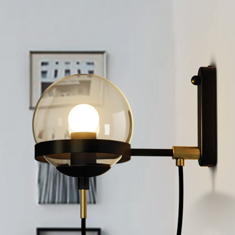 Applique Murale Moderne Minimaliste Style Industriel Rond Orbe Fer Verre 1-Lumière Pour Chambre 