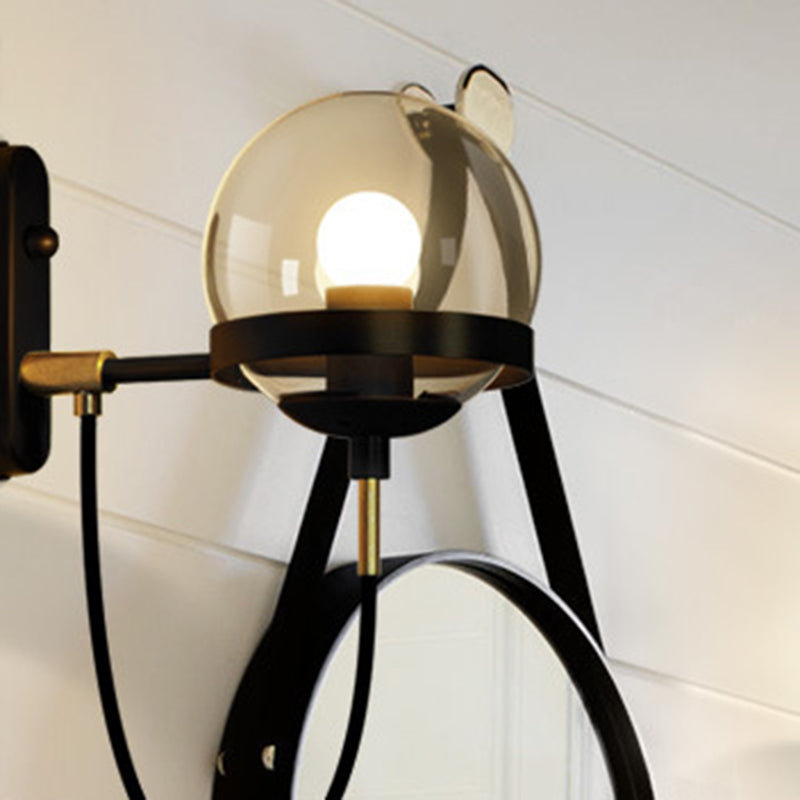 Applique Murale Moderne Minimaliste Style Industriel Rond Orbe Fer Verre 1-Lumière Pour Chambre 
