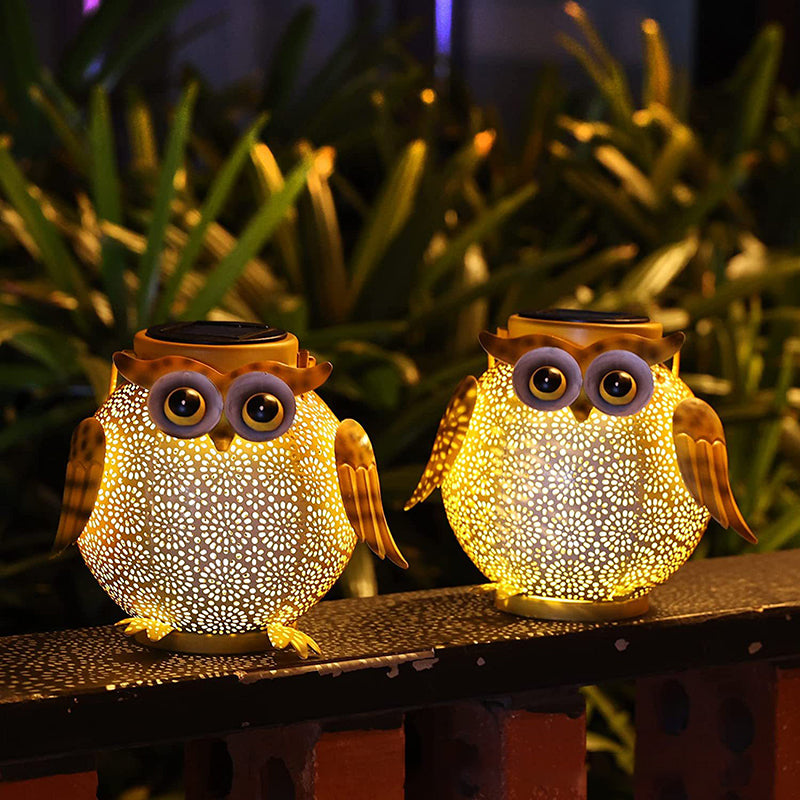 Moderno Arte Deco Solar Portátil Búho Hierro Luz LED Exterior Para Jardín 