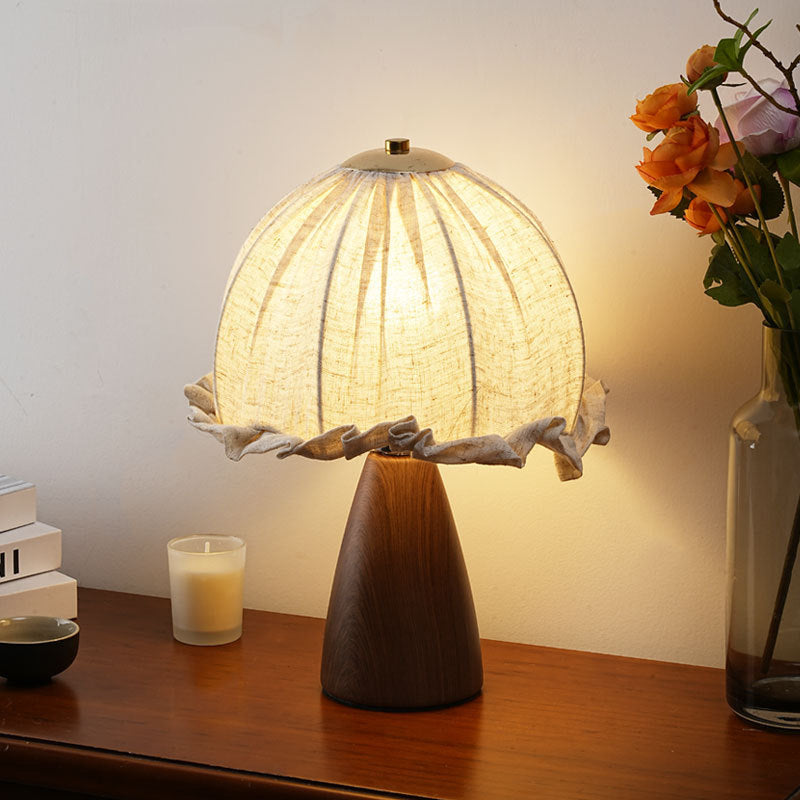 Lampe de table moderne Mid-Century Pod Mushroom ronde en céramique et tissu 1 lumière pour chambre à coucher 
