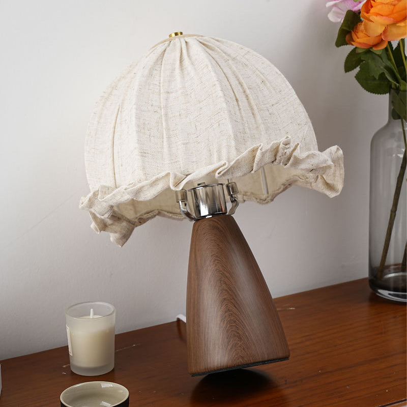 Lampe de table moderne Mid-Century Pod Mushroom ronde en céramique et tissu 1 lumière pour chambre à coucher 