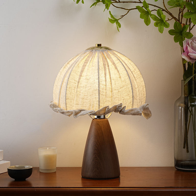 Lampe de table moderne Mid-Century Pod Mushroom ronde en céramique et tissu 1 lumière pour chambre à coucher 