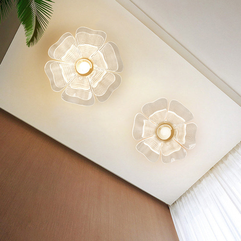 Moderne Luxus Blume Blütenblatt Dome Eisen Acryl LED Unterputz Deckenleuchte für Schlafzimmer 
