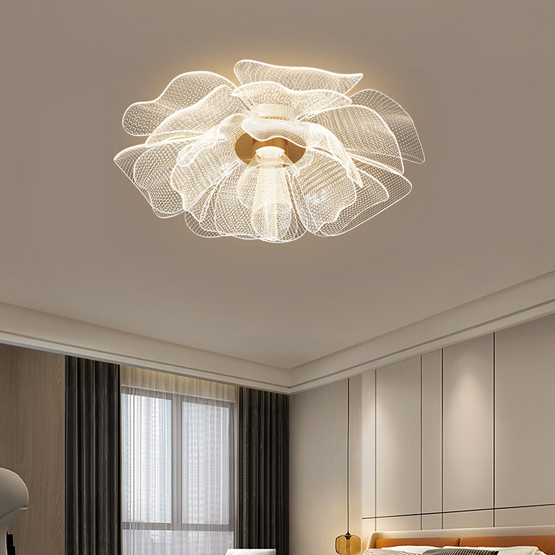 Moderne Luxus Blume Blütenblatt Dome Eisen Acryl LED Unterputz Deckenleuchte für Schlafzimmer 
