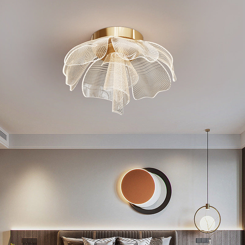 Moderne Luxus Blume Blütenblatt Dome Eisen Acryl LED Unterputz Deckenleuchte für Schlafzimmer 