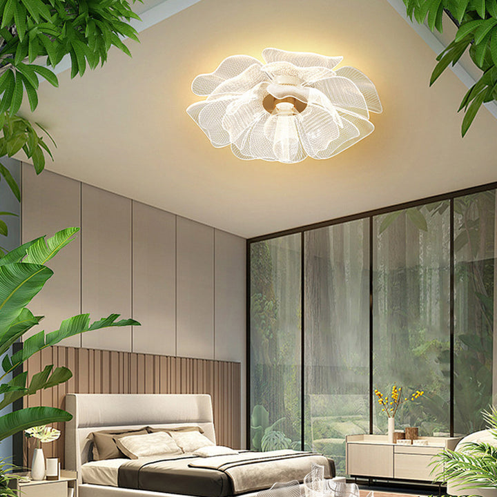 Moderne Luxus Blume Blütenblatt Dome Eisen Acryl LED Unterputz Deckenleuchte für Schlafzimmer 