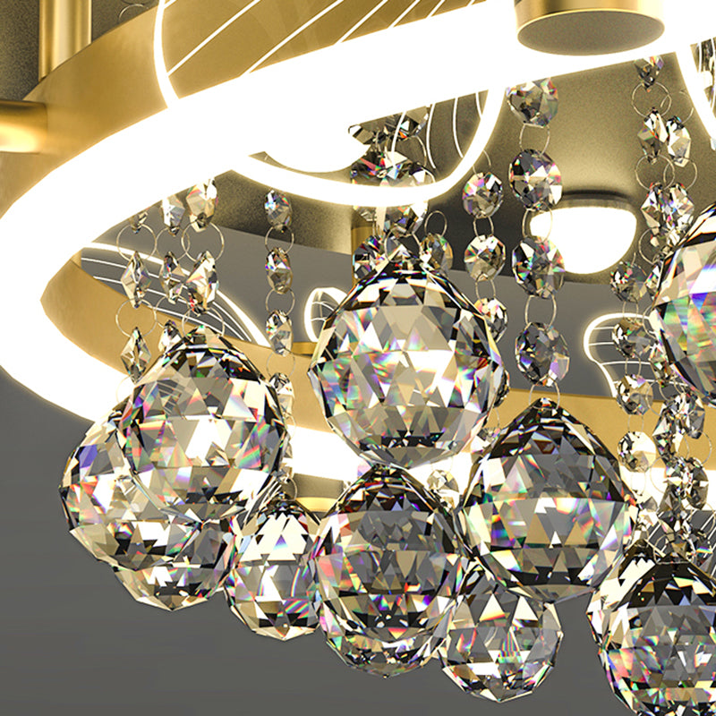 Modern Luxury Flower Butterfly Round Dome Crystal Metal Acrylic LED Flush Mount Ceiling Light For Bedroom