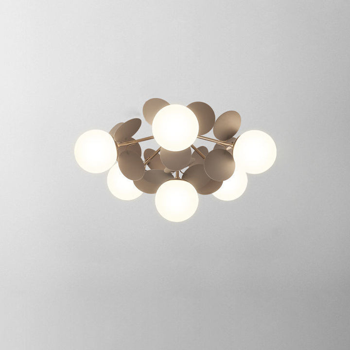 Zeitgenössische skandinavische bunte Blumenkugel aus Metall, Glas, Acryl, 1/4/6/8 Lichter, halbbündige Deckenleuchte für Schlafzimmer 