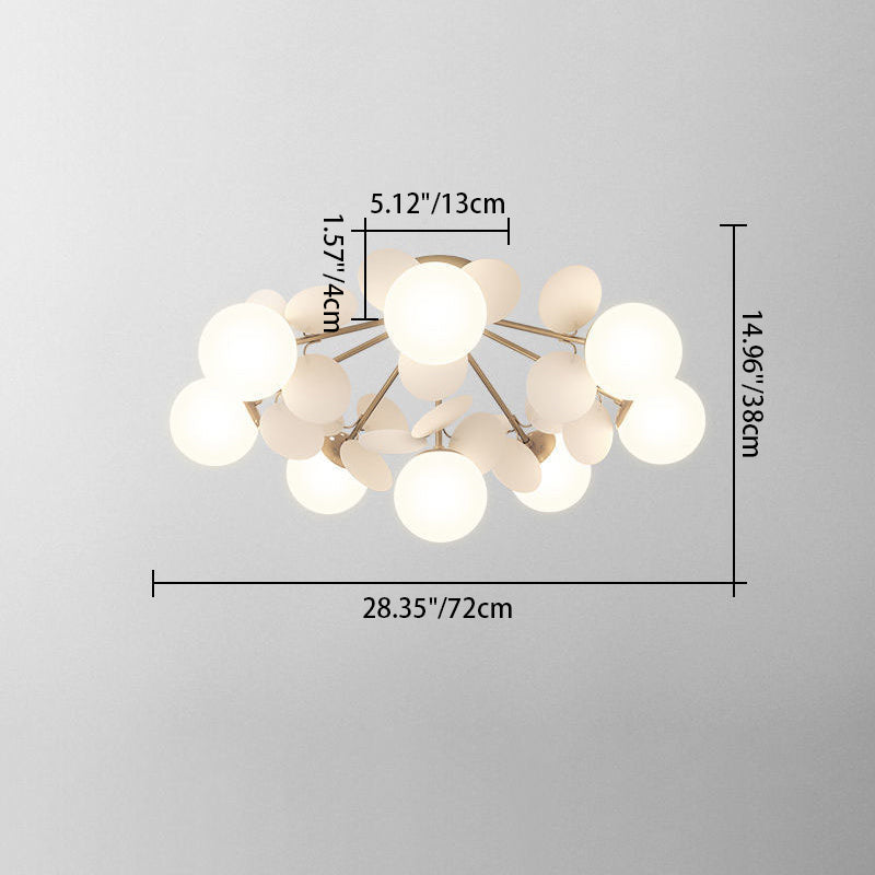Zeitgenössische skandinavische bunte Blumenkugel aus Metall, Glas, Acryl, 1/4/6/8 Lichter, halbbündige Deckenleuchte für Schlafzimmer 