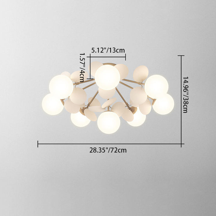 Zeitgenössische skandinavische bunte Blumenkugel aus Metall, Glas, Acryl, 1/4/6/8 Lichter, halbbündige Deckenleuchte für Schlafzimmer 