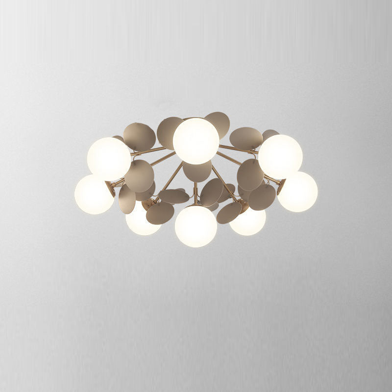 Zeitgenössische skandinavische bunte Blumenkugel aus Metall, Glas, Acryl, 1/4/6/8 Lichter, halbbündige Deckenleuchte für Schlafzimmer 